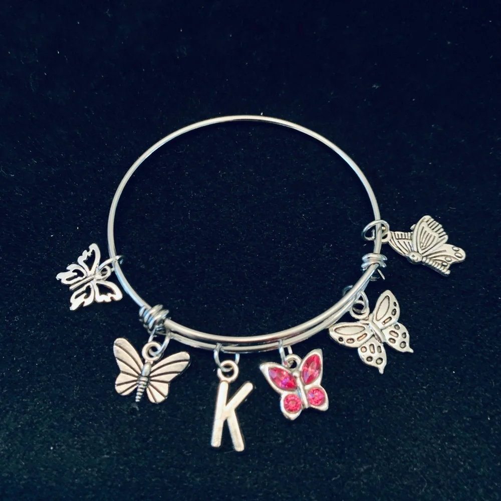 Girls Butterfly themed bangle bracelet personalized